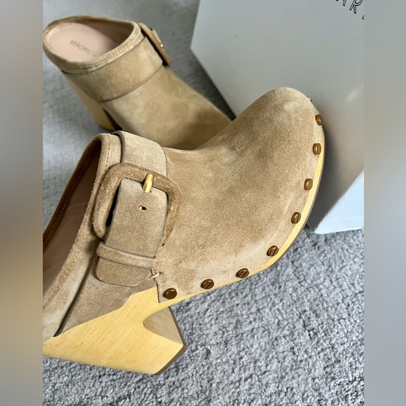 Veronica Beard Suede Heeled Clogs - Picture 4 of 5